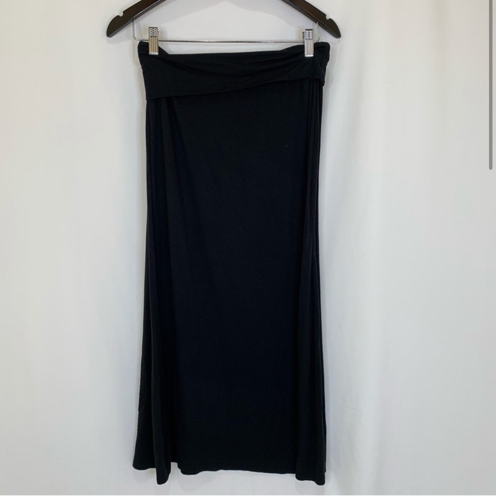 Popana Black Stretch Rayon Maxi Skirt